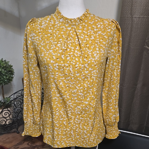 Allegra K Mustard Floral Blouse - Picture 1 of 6